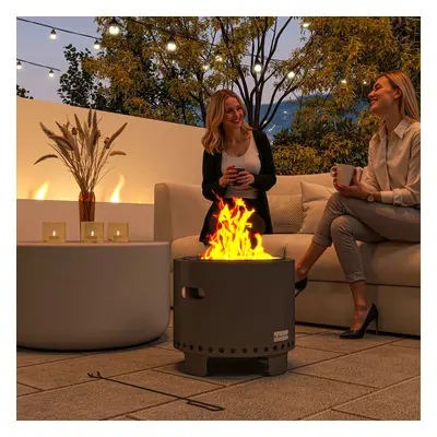 Outsunny 45cm Smokeless Wood Burning Firepit Metal Fire Pit, Dark Grey