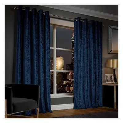 (66" x 90" (168cm x 228cm), Navy Blue) Crushed Velvet Blackout Curtain Pair Ringtop Eyelet Curta