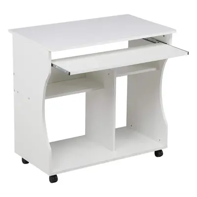 Wood Small Computer Desk PC Laptop Workstation with Sliding Keyboard Tray and Storage Shelves on