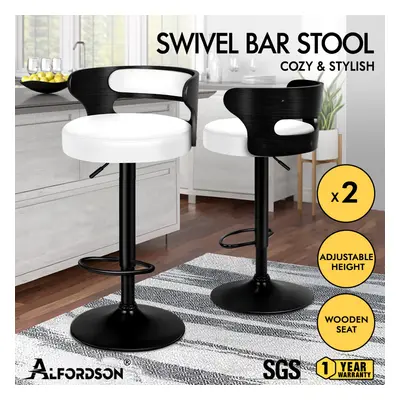 ALFORDSON 2x Bar Stool Kitchen Swivel Chair Wooden Leather Gas Lift Ramiro White