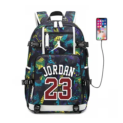 (Yellow) Basketball Player Jordan Logo Backpack USB Taptop Ruckpack Kid Student School Bag