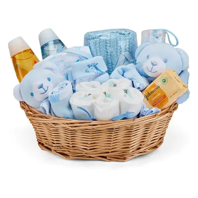 Baby Boy Gift Basket Hamper - with Baby Clothes, Newborn Essentials, Baby Blanket, Blue Comforte