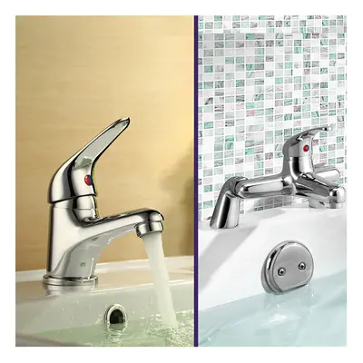 Dame Bathroom Basin Mono Mixer Tap, Bath Filler Tap & Waste Chrome