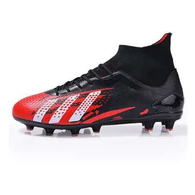 (Red, 42) Men's High Ankle Cleats Soccer Shoes Teenager Antiskid Grass Training Football Boots F