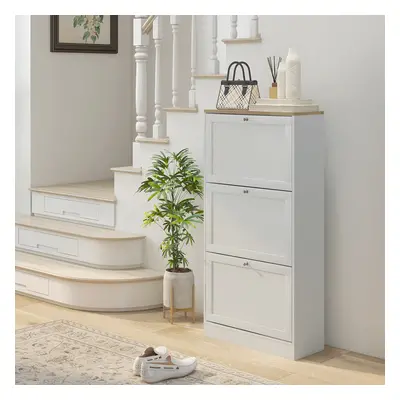 HOMCOM Narrow Shoe Cabinet with Flip Drawers for Pairs of Shoes White