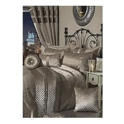 Olivia Rocco Kylie Duvet Cover Set Quilted Velvet Diamante Quilt Covers Luxury Bedding Sets, Cha