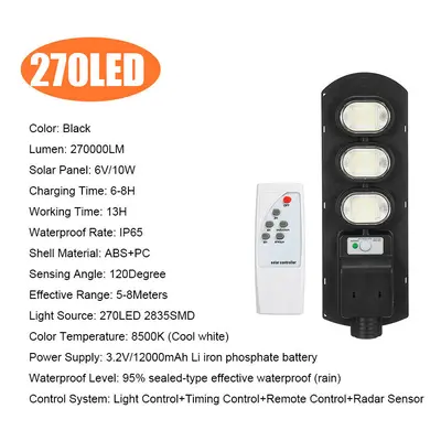 (270LED) 90/180/270/360/450LED Solar Street Light IP65 PIR Motion Sensor Wall Lamp+Timing Functi