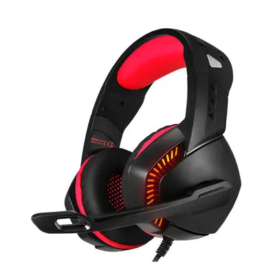 (Black/Red) Built-in Sound Card Gaming Headset 50mm Drive Unit With USB+3.5mm Audio Plug Rotatin