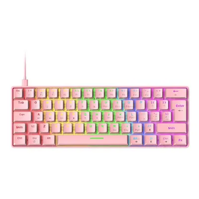 (Pink, Blue Switch) Mechanical Keyboard Keys NKRO RGB Backlight Type-C USB Wired Waterproof ABS 