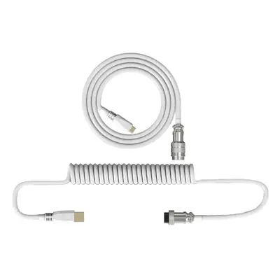 (White) 2.2m Mechanical Keyboard Coiled Cable DIY Handmade Woven/TPE Cable with USB Type-C Inter