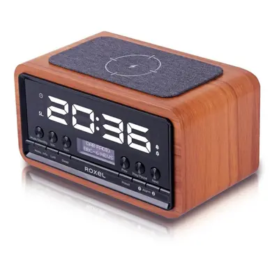 (Walnut) DAB/DAB+ & FM Radio with Wireless Phone Charging and Alarm Clock - Roxel Nod