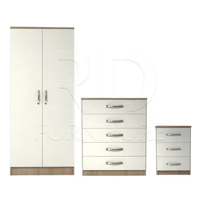 Ready assembled Pcs Classic Door Wardrobe, Chest And Bedside Set Oak And White