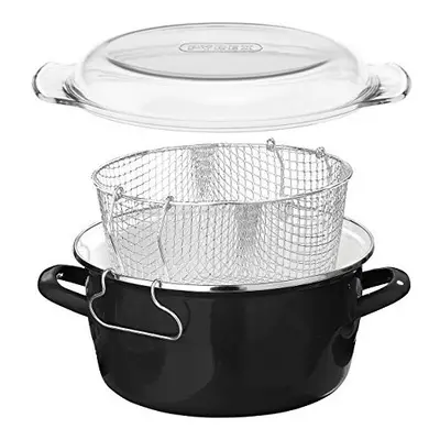 Premier Housewares 5L Deep Fat Fryer Enamel Chip Pan Fryer Glass Lid Chip Fryer Deep Frying Pan 