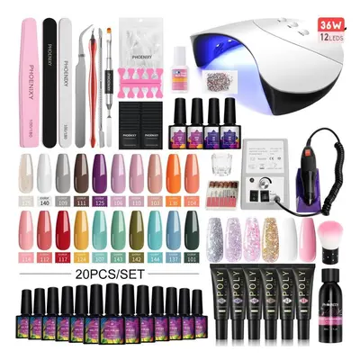 (set 03) Phoenixy Nail Gel Manicure Set Led Dryer Lamp Colors Polish Gel Poly Uv Gel Nail Polish