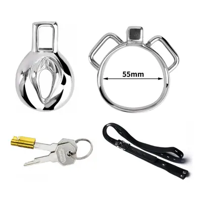 (silver, 55mm) Male Wearable Chastity Lock Stainless Steel Metal Penis Cage Penis Ring Restraint