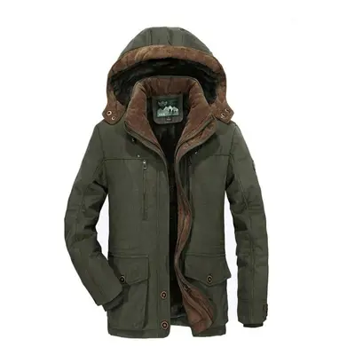 (green, XXL) Good Quality Male Fit Winter Coats Multi-pocket Cargo Jackets Men Long Winter Coats