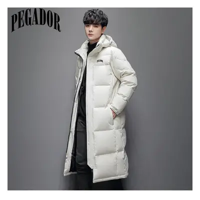 (white, M) Winter Explosive Down Jacket Korean Version Of The Long Over The Knee Couple White Du