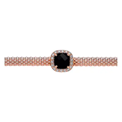 Jewelco London Rose Gold-Plated Sterling Silver Black Cushion and Round Brilliant Onyx Correana 