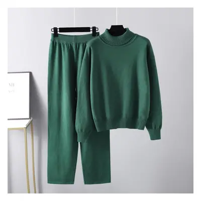 (green, OneSize) Autumn Winter Women High Neck Solid Color Versatile Outwear Knit Top Casual Pan