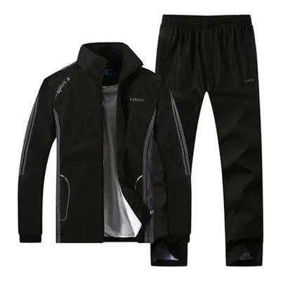 (black, XXXXXL) Men &apos;s Set Spring Autumn Men Sportswear Two Piece Set Sporting Suit Jacket 