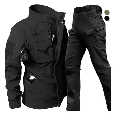 (black, L) Windproof Waterproof Biker Suit Men Jacket Pants Sets Winter Shark Skin Soft Shell Un