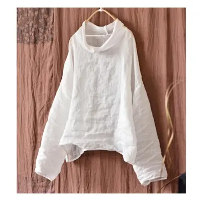 (white, One Size) Johnature Women Spring T-shirts Solid Color Long Sleeve O-neck Tees High Quali