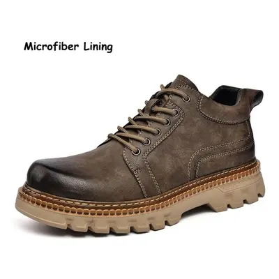 (dark brown, 38) Autumn And Winter Men&apos;s Leather Shoes Casual Boots