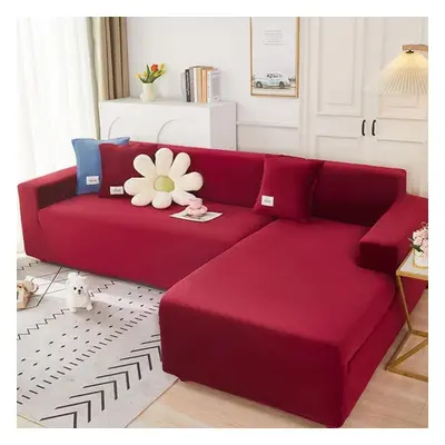 (burgundy, seat(235-300cm)) Plush Sofa Cover Velvet Elastic Leather Corner Sectional For Living 