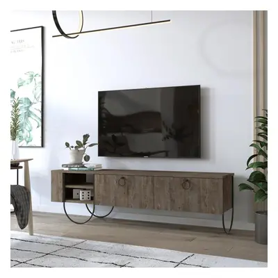 FWStyle Scratch Resistant Large Door TV Unit Open Shelf Dark Coffee