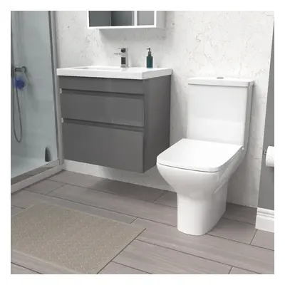 Nes Home 600mm Wall Hung Drawers Vanity Unit Steel Grey & Rimless Toilet Set