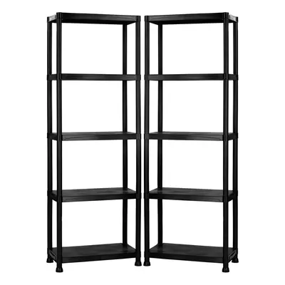 2x Oypla Tier Black Plastic Heavy Duty Shelving Racking Storage Unit