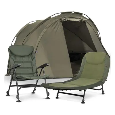 Fishing Bivvy Tent, 2-Man Waterproof UV Protection, Fishing Chair & Bedchair Fleece Mattress - D