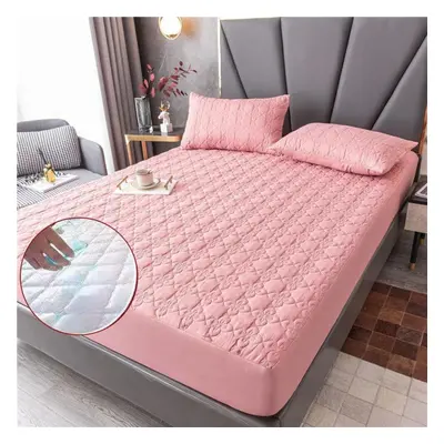 (220x200x25cm, Pink) Bed Cover Brushed Fabric Quilted Mattress Protector Waterproof Mattress Top