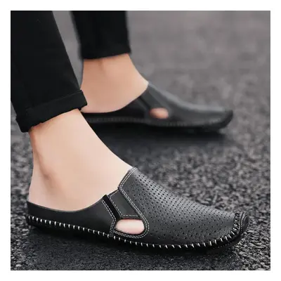 (black, 44) Men&apos;s Leather Hollow Loafers Casual Shoes