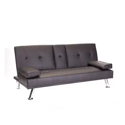 (Brown) Cinema Faux Leather Sofa Bed with Cup Holders