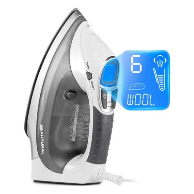 BEAUTURAL W Steam Iron with LCD Display, Variable Temperature and Double Ceramic Coated Soleplat