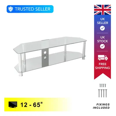 Mahara Glass TV Stand 140cm, Chrome Legs, Clear Glass, Cable Management, for TVs up to 65"