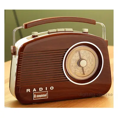 steepletone Wood Grain Effect Brighton 1950's Portable Retro Style Rotary Radio