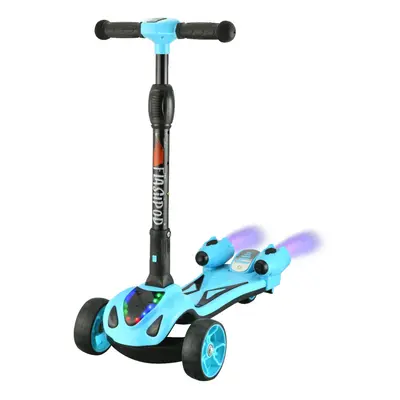 (Blue) Wheel Kids Scooter Foldable Steam Sprayer Kick Scooters Bluetooth Flashing LED