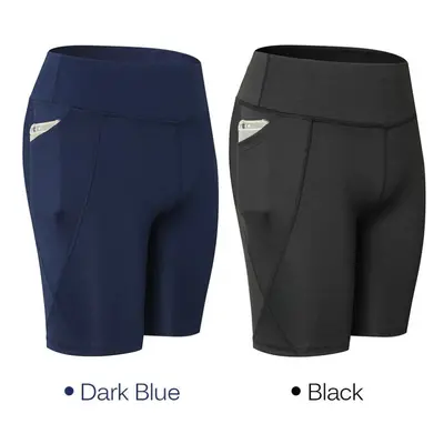 (Dark Blue, L) Women Out Pocket Yoga Shorts