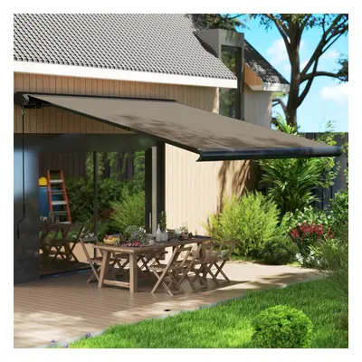 Outsunny DIY Retractable Canopy with Remote Controller for Patio, Light Grey