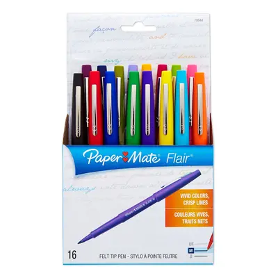 Paper Mate Point Guard Flair Porous Point Stick Pen Assorted Colors Medium 16-Count