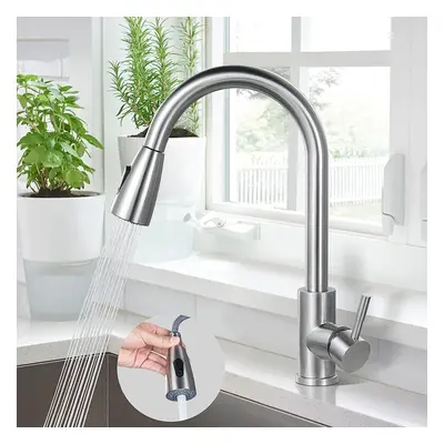 Kitchen Faucet, Stainless Steel Single Lever Sink Faucet, Rotating Sink Faucet With Pull-Out Spr