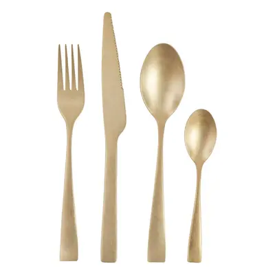 16Pc Cutlery Set, Elegant Matte Gold Cutlery Set, Modern Stainless Steel Cutlery Set with Straig