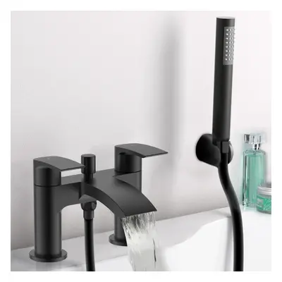 Vago Matte Black Deck Mounted Waterfall Bath Shower Mixer Tap