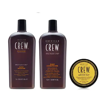 American Crew Daily Moisturizing Shampoo 1000ml, Conditioner 1000ml and Molding Clay 85ml