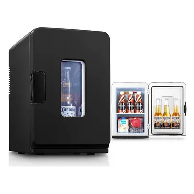 (Black) Mini Refrigerator, Liters/21 Cans, Portable AC DC Power Small Refrigerator for Bedroom, 