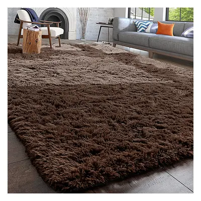 (Brown, X cm) Fluffy Rugs Anti-Slip Large Shaggy Rug Super Soft Mat Living Room Bedroom Carpet