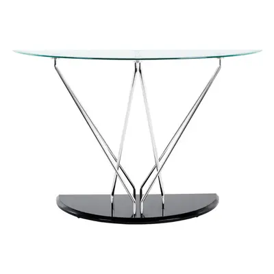 Modern Half Moon Console Table, Contemporary Chrome and Glass Console Table, Half Circle Console