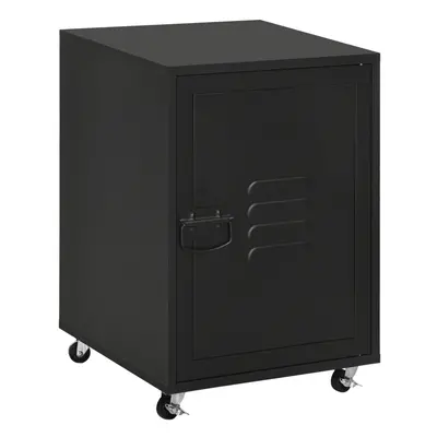 HOMCOM Bedside Table, Rolling End Side Table, Mobile Storage Cabinet Black